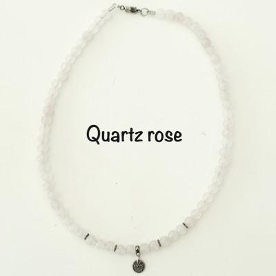 COLLIER QUARTZ ROSE FLEUR DE LOTUS
