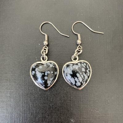  OBSIDIENNE NEIGE BOUCLES D OREILLE
