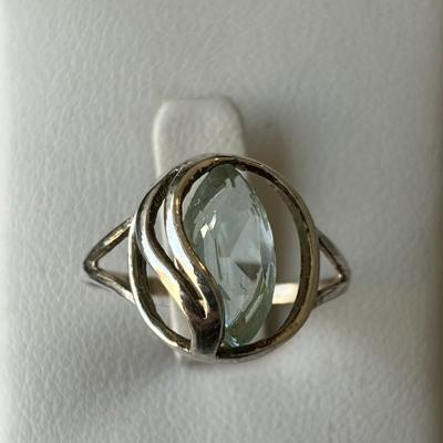 TOPAZE BLEUE BAGUE ARGENT T55