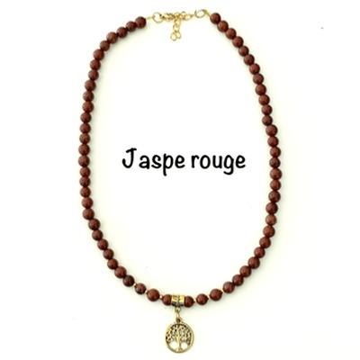 COLLIER JASPE ROUGE ARBRE DE VIE OR