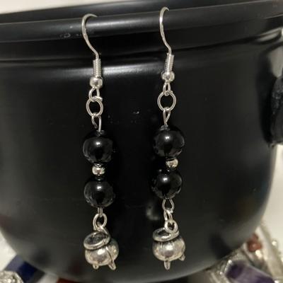 OBSIDIENNE NOIRE BOUCLES D OREILLE