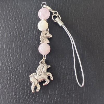 PORTE CLE LICORNE QUARTZ ROSE