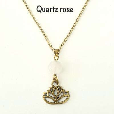 QUARTZ ROSE PENDENTIF OR