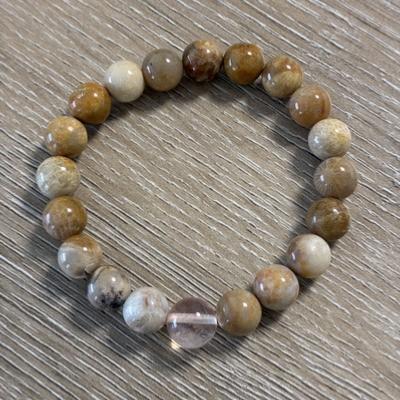 CORAIL AGATE FOSSILE BRACELET 10 MM
